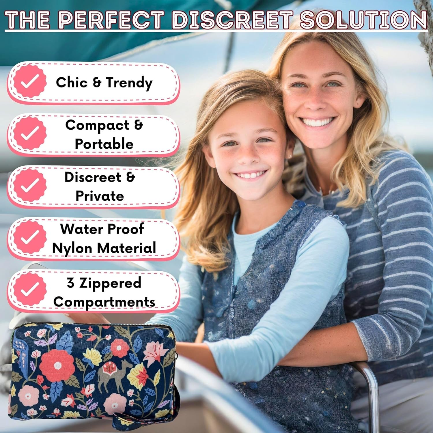 First Period Pal Pack To-Go Kit | 26 Pcs | First Period Kit for Tweens | Teen Period Kit| Discrete Period Bag, Pads, Panty Liners, Period Kits for Tweens 10-12 (Florets) image number 5