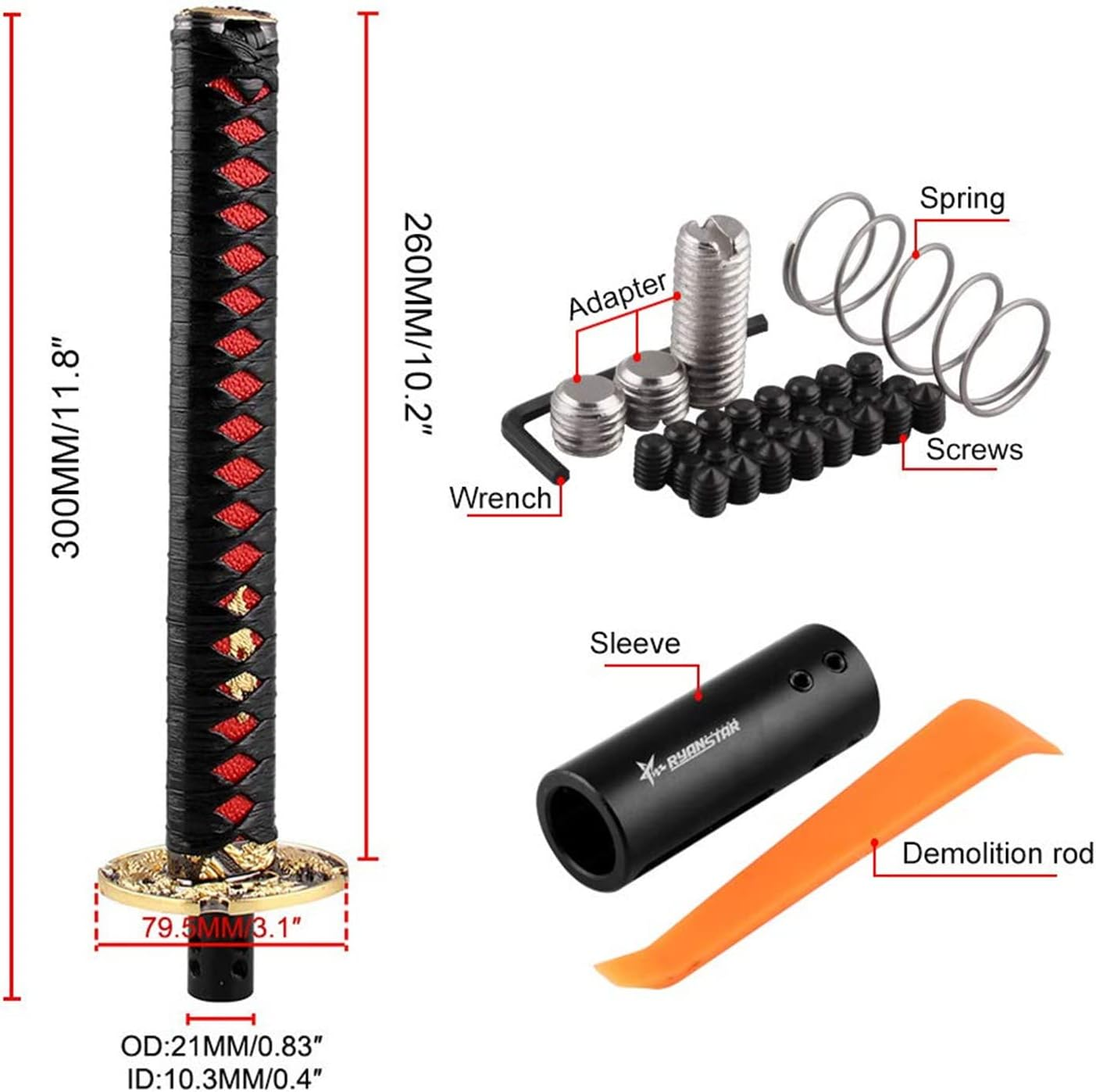RYANSTAR Samurai Sword Automatic Shift Knob Universal for Lock/Button Automatic Transmission，Cool Katana Gear Shifter Metal Weighted Red&Black image number 4