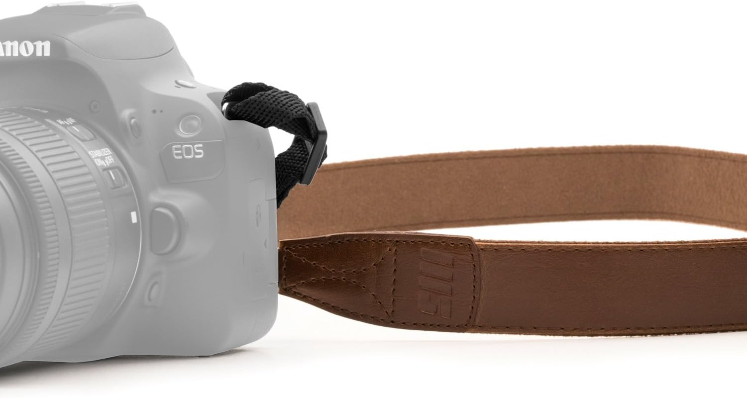 Megagear SLR, DSLR Leather Shoulder or Neck Strap for Canon, Nikon, Samsung, Olympus, Sony, Fujifilm, Panasonic - Dark Brown - Black image number 2