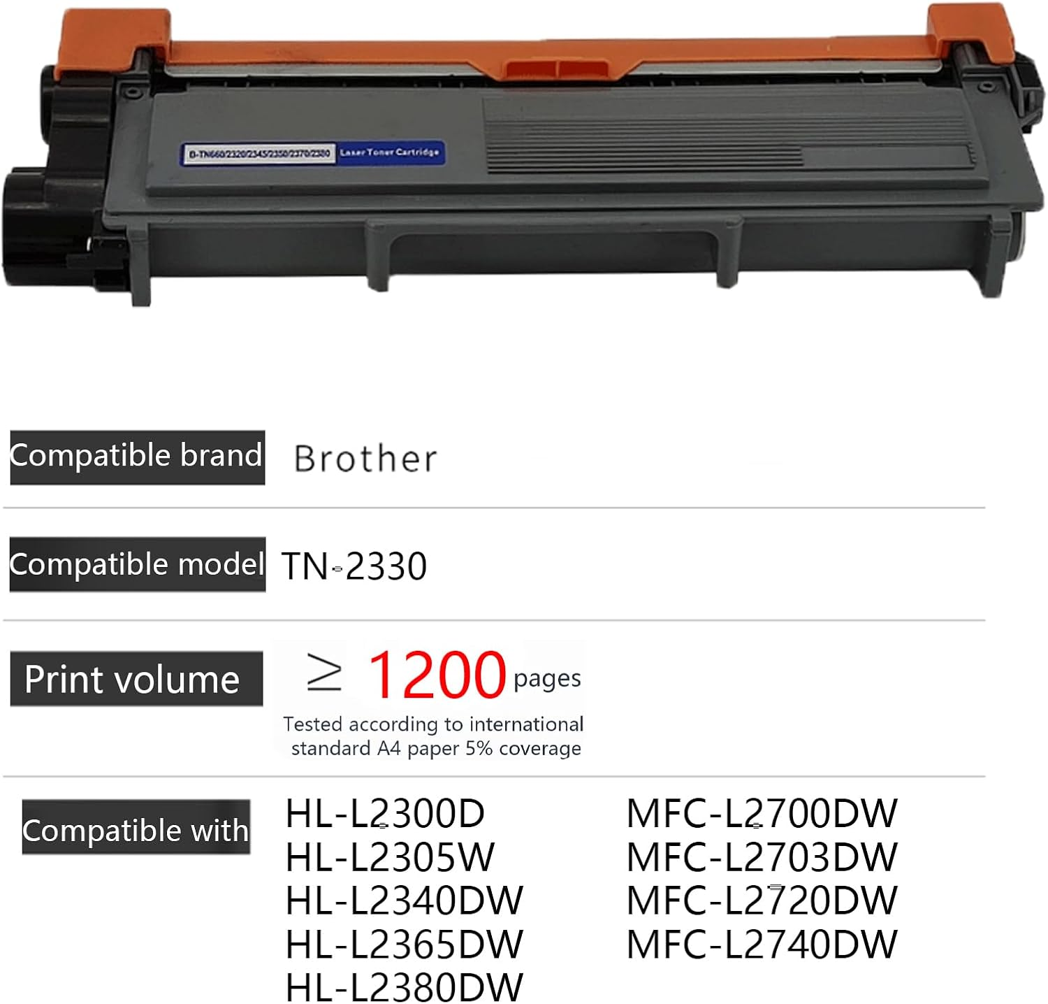 JOJOBE TN-2330 Compatible Toner Cartridge with Brother HL L2300D L2305W L2340DW L2365DW L2380DW MFC L2700DW L2703DW L2720DW L2740DW, 1200 Pages per Cartridge image number 5