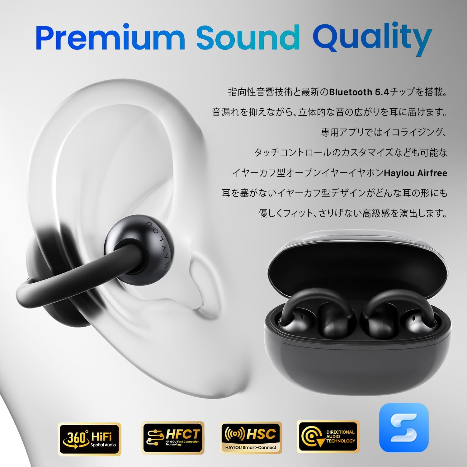 Haylou Airfree Wireless Earphones, Hi-Fi Stereo Sound, Multi-Point Connection, up to 22 Hours Playback, Sound Leakage Prevention, Battery Level Display, LED Display, Bluetooth 5.4, HL-AFBK Black image number 6