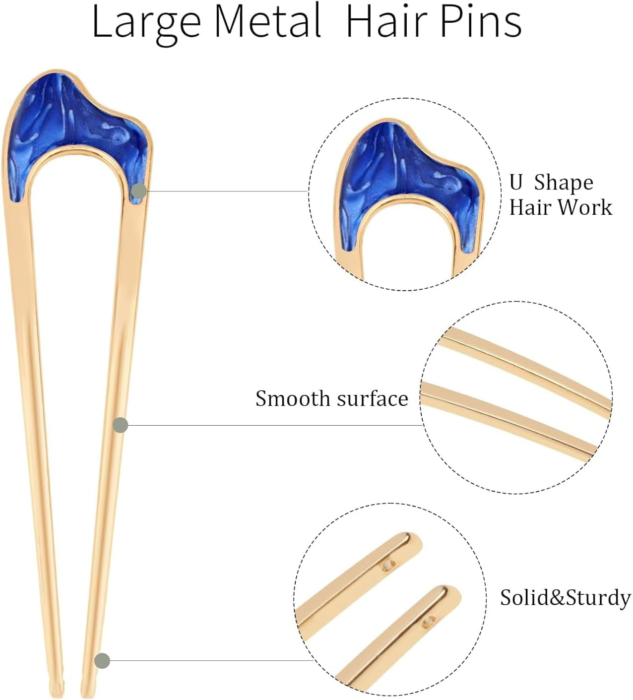 Vintage Metal U Pins for Hair Bun - Set of 6, U Shaped French Twist Hair Pins, Gold & Silver Chignon Hair Forks for Women - Stylish Accessories for Thick & Thin Hairstyles image number 4