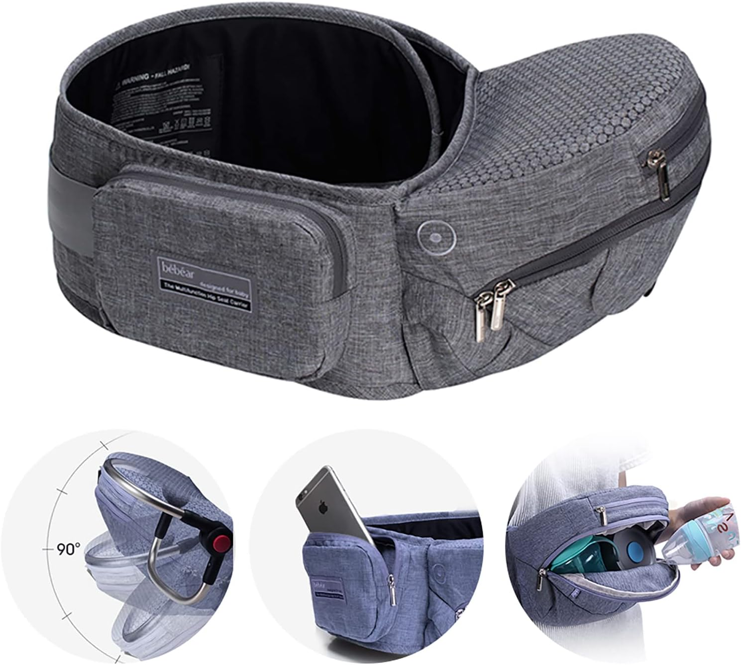 Bebamour Foldable Baby Hip Seat Carrier Ergonomic Toddler Waist Seat for 0-36 Months (Light Grey)