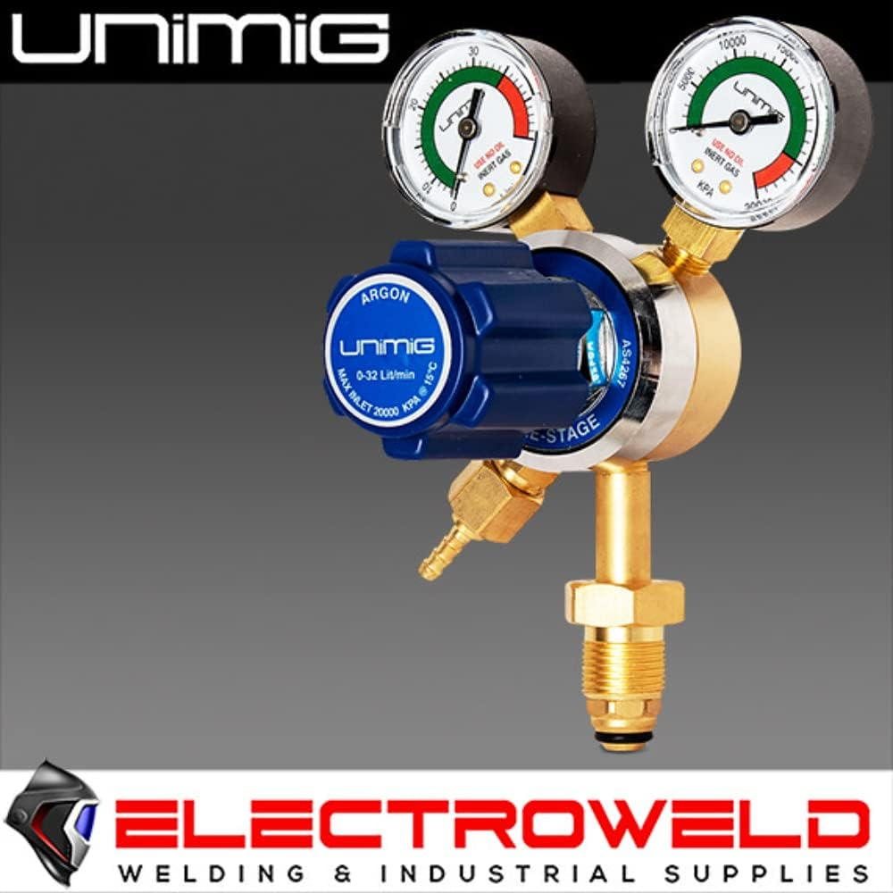UNIMIG Twin Gauge Argon Gas Regulator CO2 Welding Pressure Flow Meter Argonreg Durable for Easy Reading Tig Welding Parts Mig