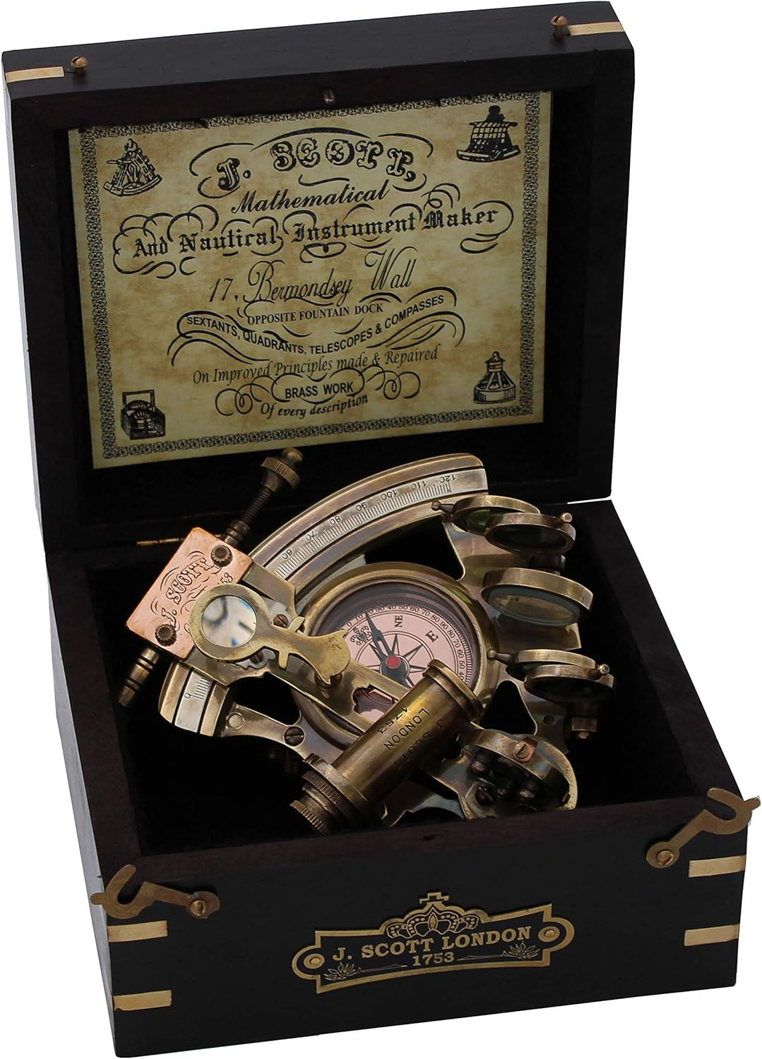 US HANDICRAFTS Handmade Astrolabe Brass Sextant Inbuild Compass with Hardwood Box|