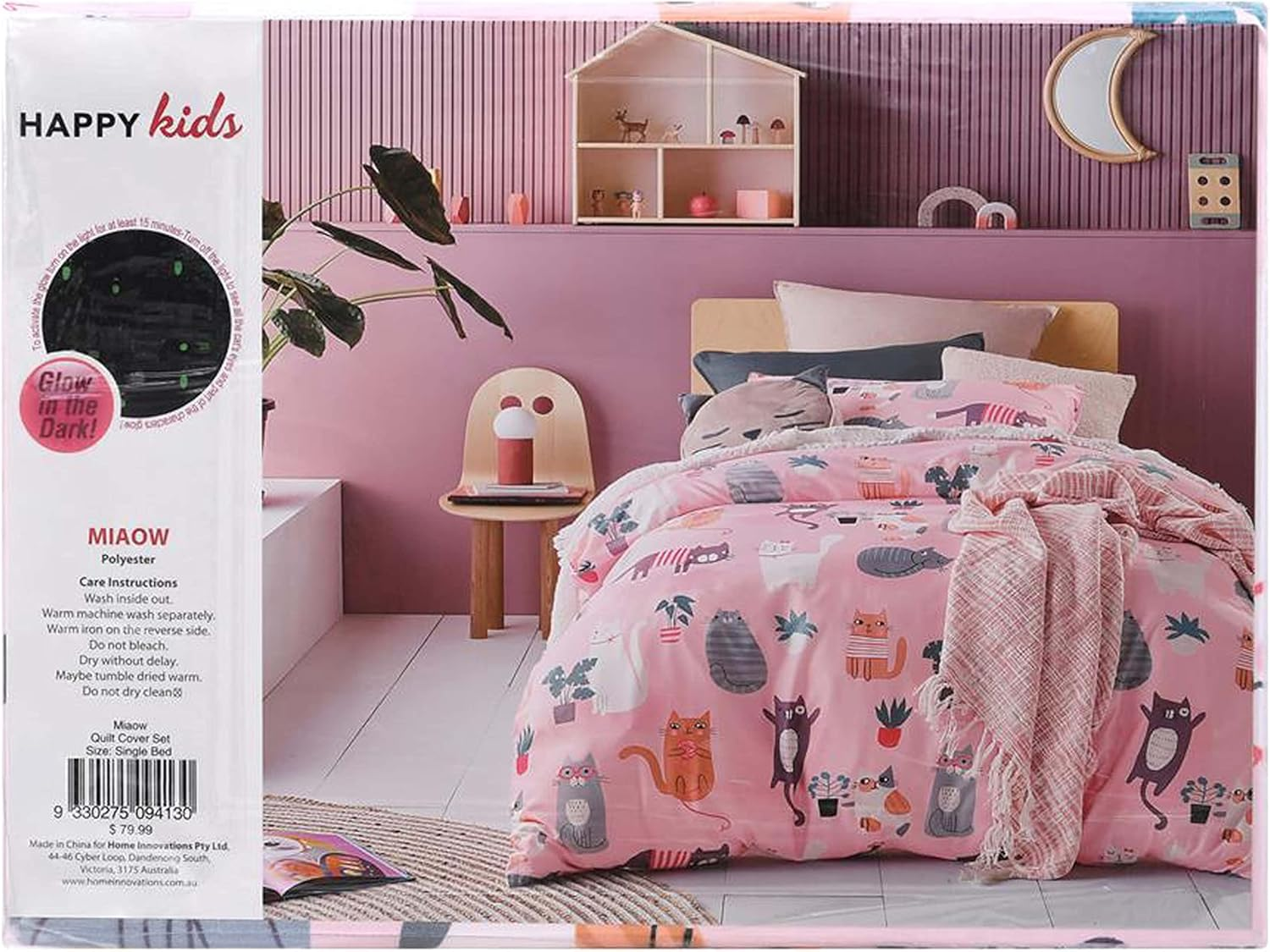 Miaow Glow in the Dark Quilt Cover Set - Single Bed image number 3