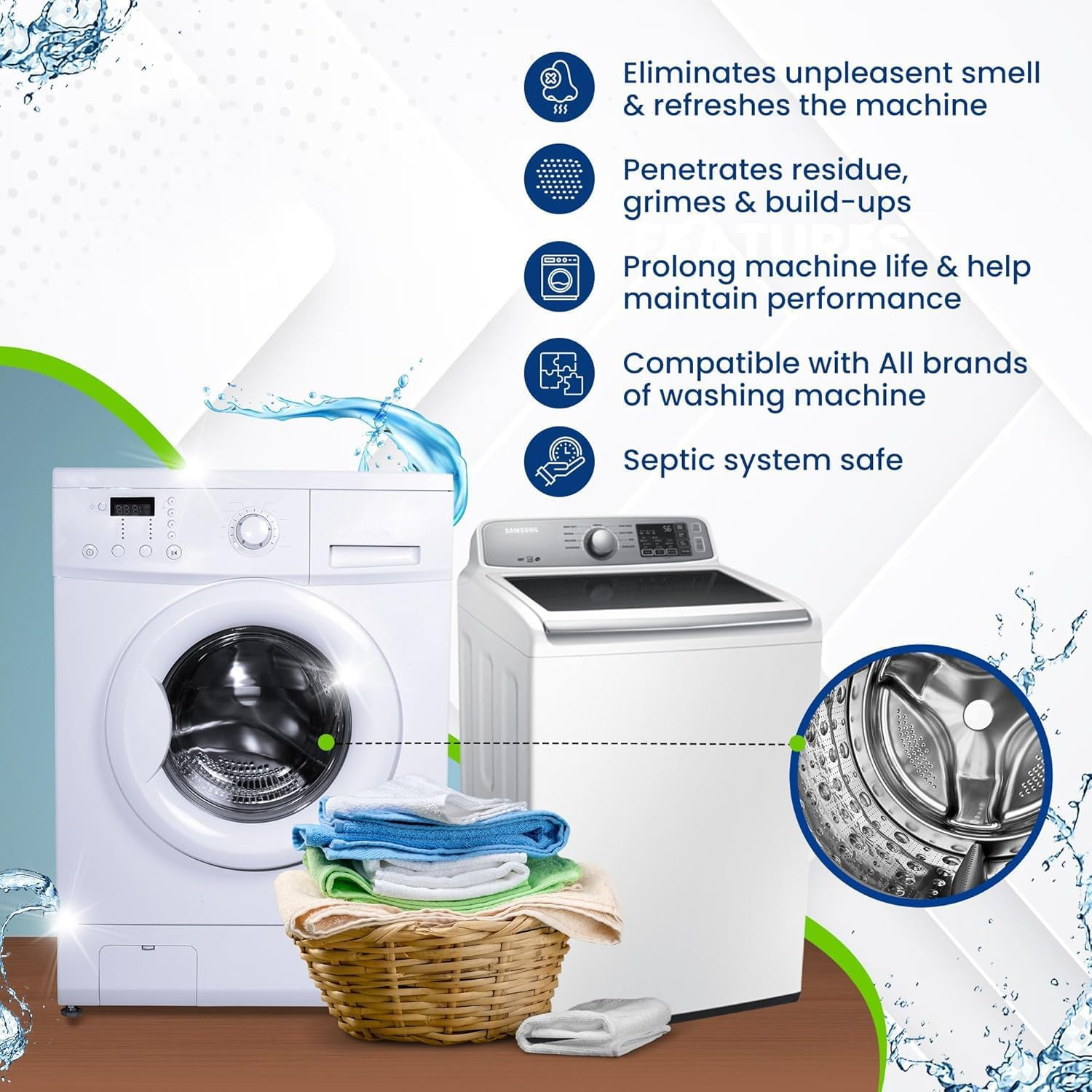 Washing Machine Cleaner Tablets 12 Pack Powerful Descaler -Deep Cleaning for HE Front Loader & Top Load Washer Septic Safe Eco-Friendly Deodorizer Clean Drum & Laundry Tub Seal- Year'S Supply image number 1