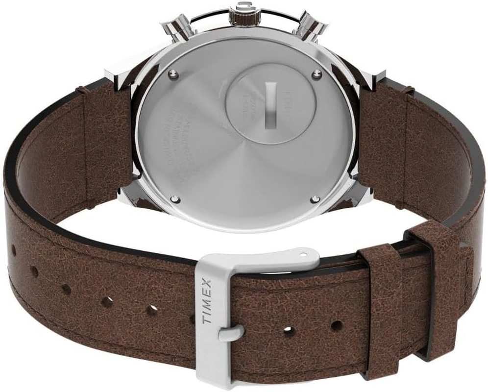 Timex Men'S Q Chronograph 40Mm Brown Leather Strap TW2V42800 Dress Watch, Cream, 40Mm image number 4