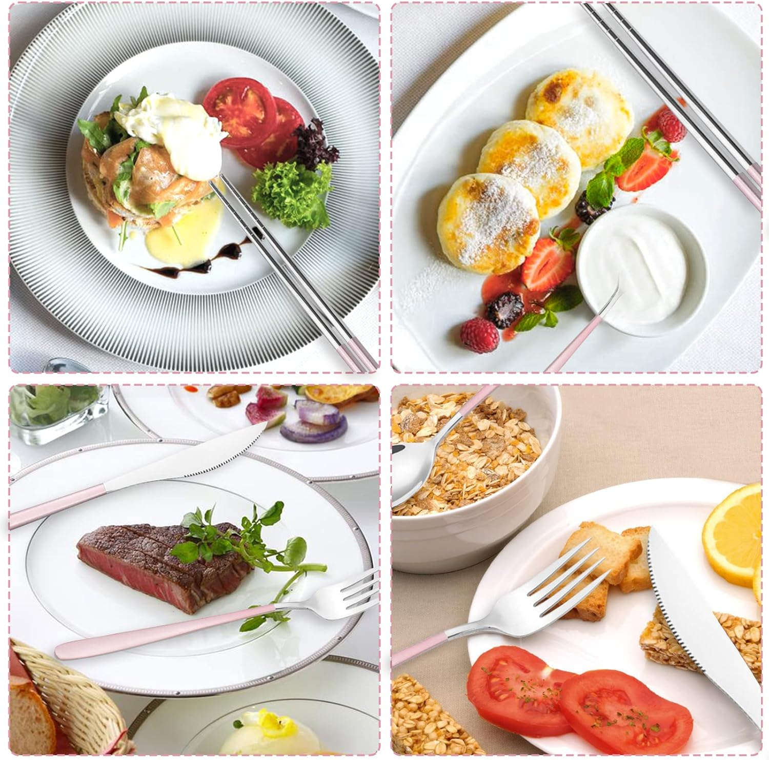 Portable Stainless Steel Cutlery, KUAOOAUK Reusable Travel Utensils, Portable Chopsticks Knife Spoons Forks Set, Travel Cutlery Set with Case for Adults Picnic Camping Daily Use (Pink) image number 5