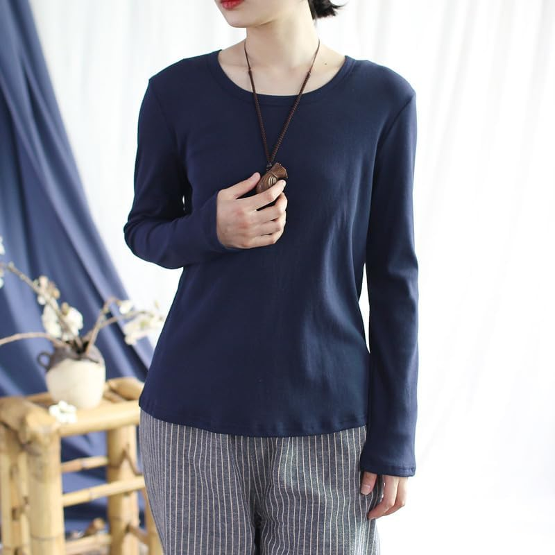 Vintage Womens Long Sleeve Solid Crew-Neck Basic Tee Navy image number 6