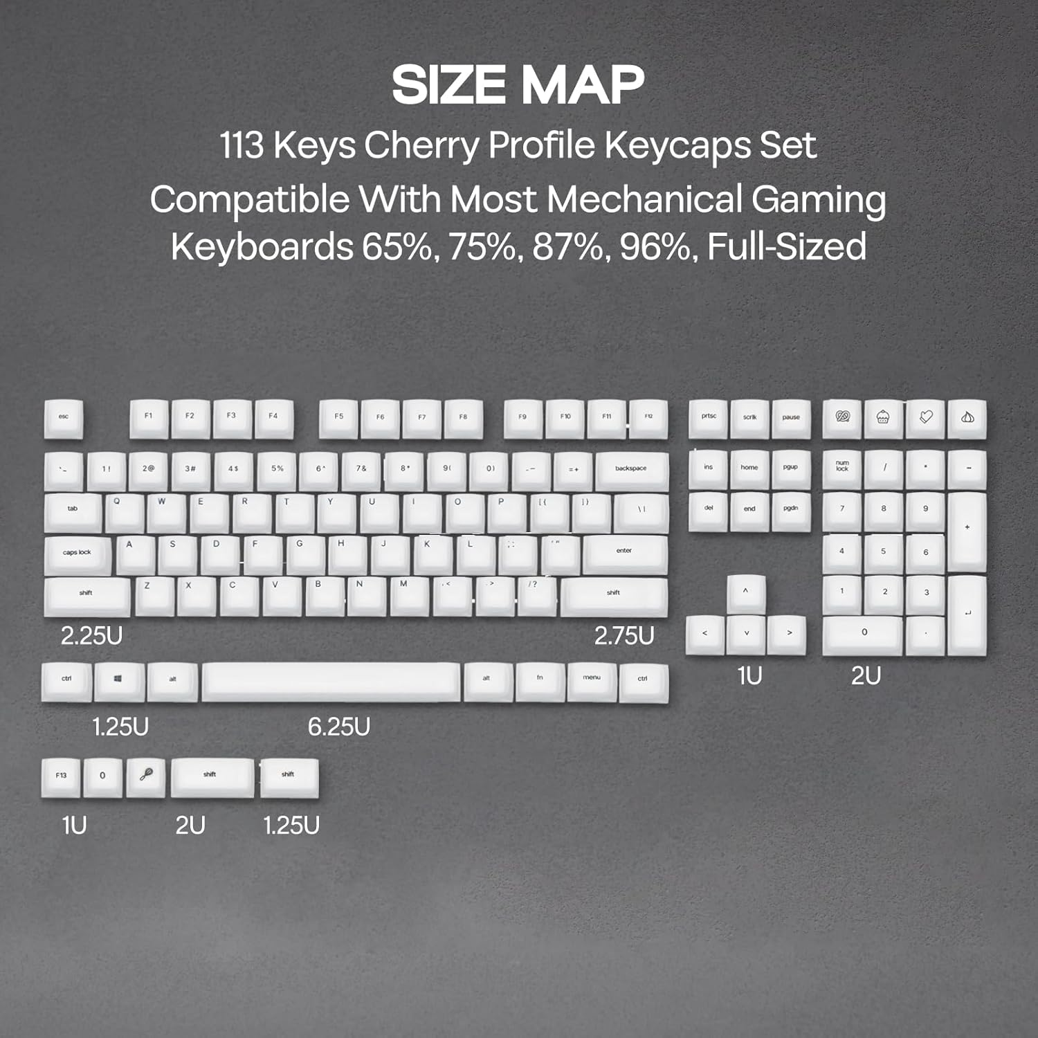 EPOMAKER Aegissil Keycap Set, Silicone Material, Cherry Profile, 113 Keys, 65%/75%/96%/Full Size, Custom Keyboard Keycaps Set for Cherry MX, Kailh, Outemu, Gateron Mechanical Gaming Keyboard (White) image number 3