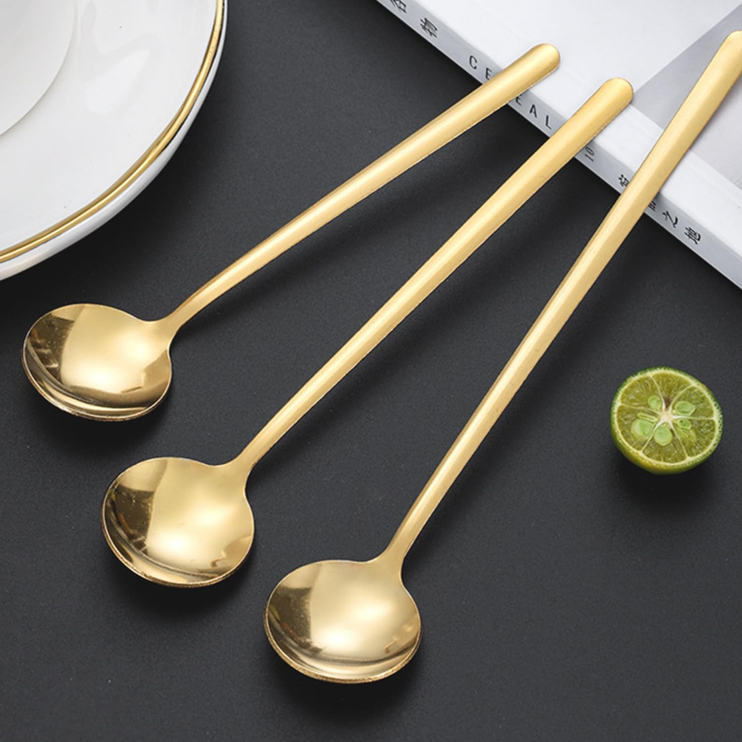 Wzenclave 6.7 Inches Long Handle Coffee/Tea Spoons, Elegant Gold Coffee Stainless Steel Spoons Set, Tea, Dessert, Soup, Chocolate, Cake, Ice Cream and Milkshakes （6 PCS） image number 6