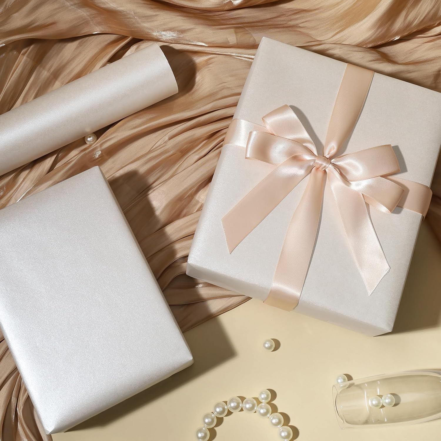 WRAPLA White Wrapping Paper 43Cm X 10M Solid Color Pearly-Lustre Paper, Gift Wrapping Paper Rolls for Wedding, Birthday, Bridal Shower, Christmas, Baby Shower(17In X 33Ft) - Black image number 3