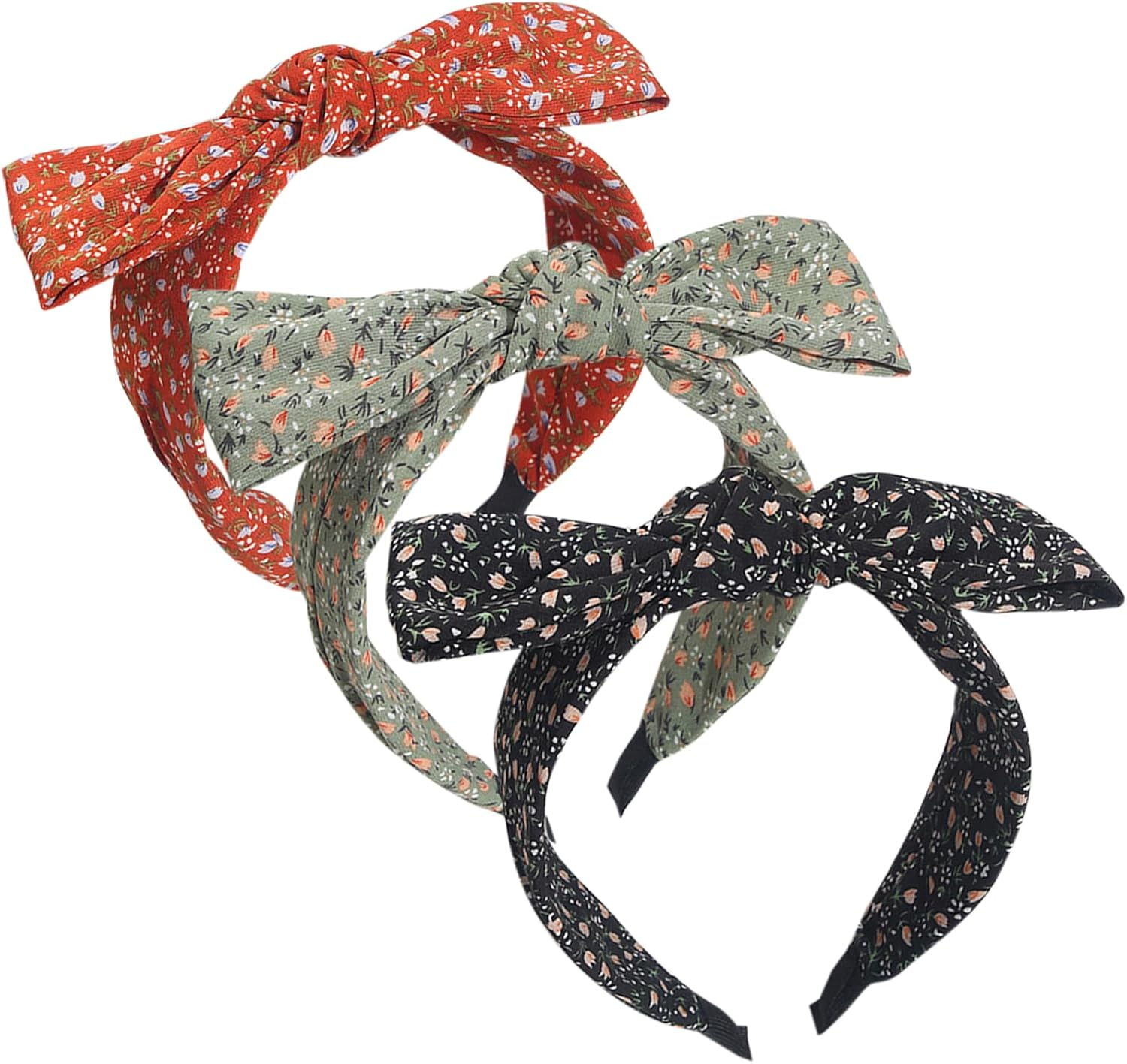 3Pcs Wide Headband French Bow Knot Hair Hoop Fabric Non-Slip Headwear Elastic Twist Hair Accessories Alice Hair Bands for Women Uk (Blackv)