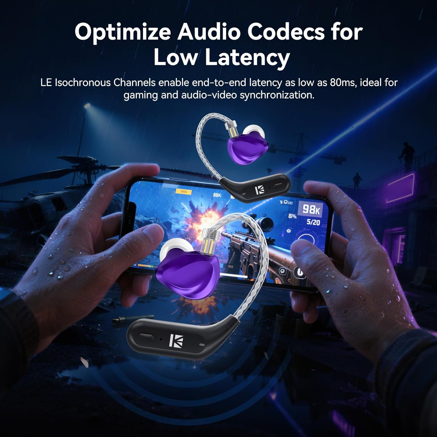 Yinyoo KBEAR BT15 PRO Bluetooth 5.4 Module Wireless Ear Hook Headphones for Sport HIFI Wide Compatibility Earphone Cable for KZ ZS10 PRO/EDX PRO/ZSN PRO/ZST (Black, 2Pin0.78Mm) image number 5