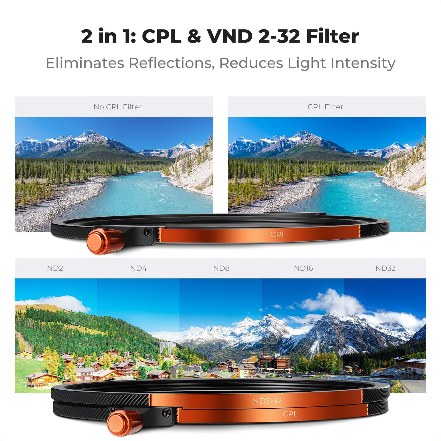 K&F CONCEPT 67Mm Magnetic Lens Filter Kit, True Color CPL + Variable ND2-32 + Diffusion Filter + Lens Cap + Adapter Ring, Multi-Layer Coating HD Optical Glass &Waterproof Pouch (Nano-X Series) image number 5