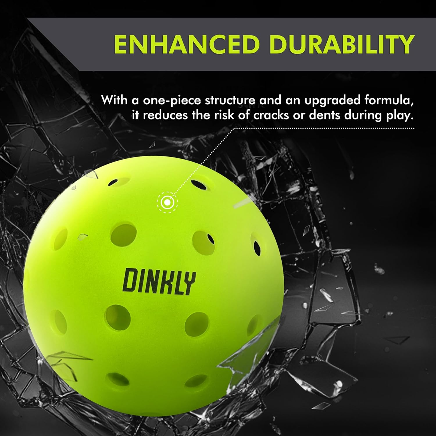 Dinkly Pickleball Balls, Outdoor Pickleballs USAPA Approved, Enhanced Durability Pickle Ball with Roto-Molded & Seamless Design, 40 Holes Green Pickleballs for Beginners Professionals image number 2