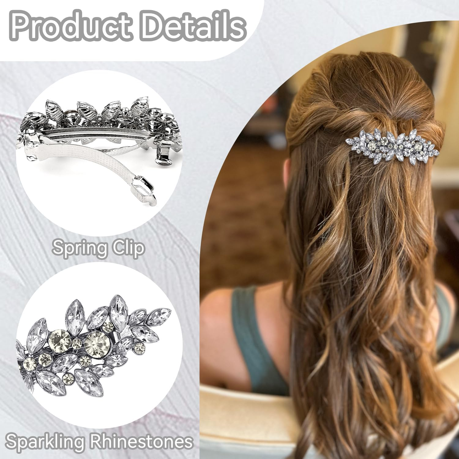 Rhinestone Hair Clips for Women | Silver Hair Clips | Wedding Hair Accessories for Women | Flower Hair Clip for Long Hair Wedding Bridal and Prom image number 1