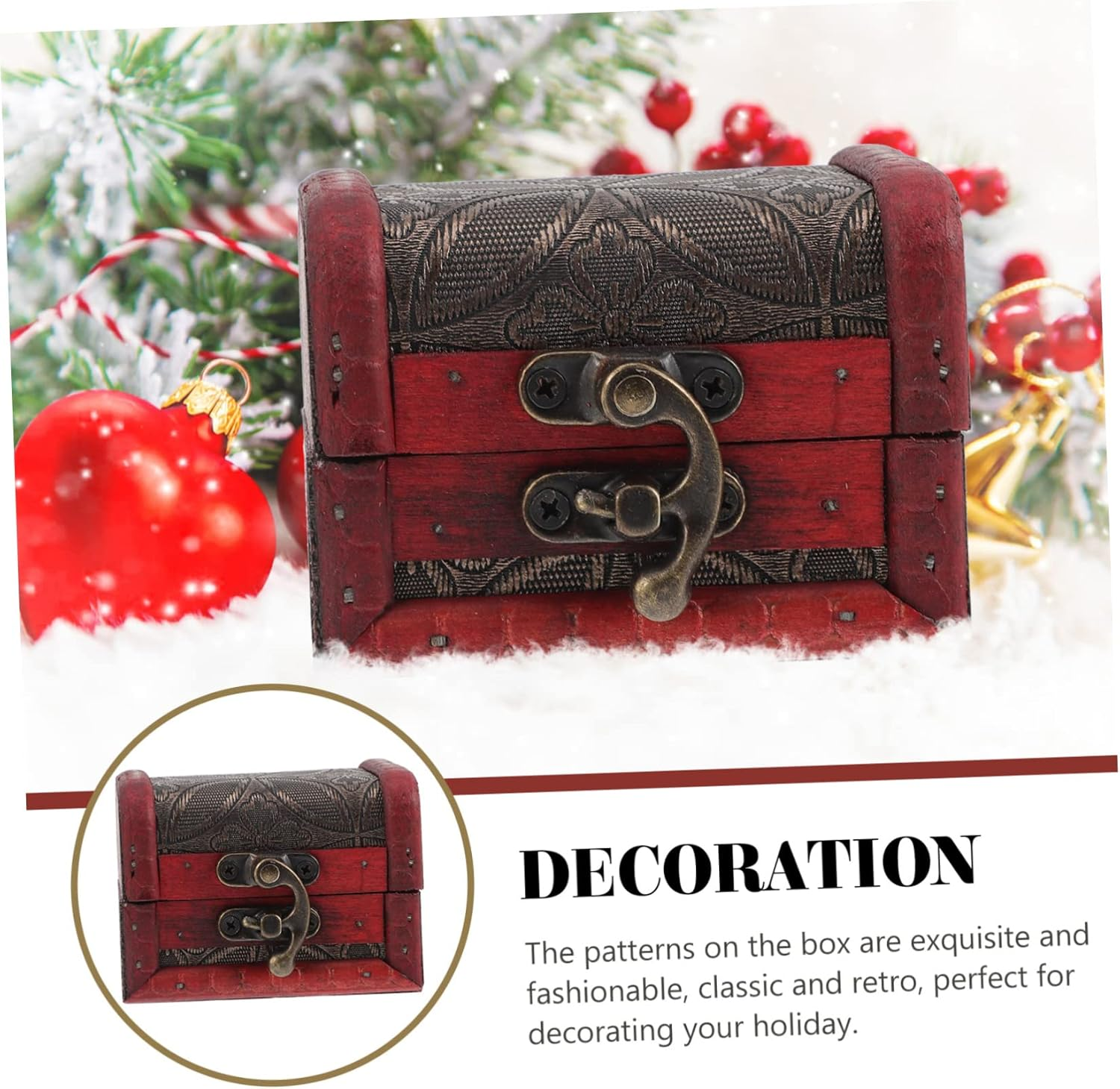 Christmas Candy Box Small Wooden Treats Storage Box Retro Craftsmanship Wood Coin Holder - Multi image number 6