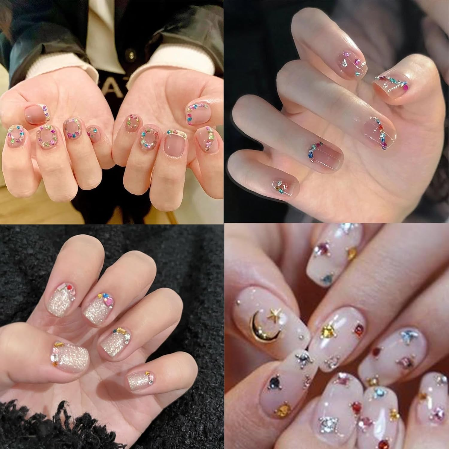 Proxima Direct 2000PCS Colorful Rhinestones Nail Art Charms Multi Shape Crystal Flat Back Nail 3D Mini Heart Star Flower Nail Kawaii Nail Crafts Acrylic Nail Rhinestone Diamonds for Women Nail image number 2