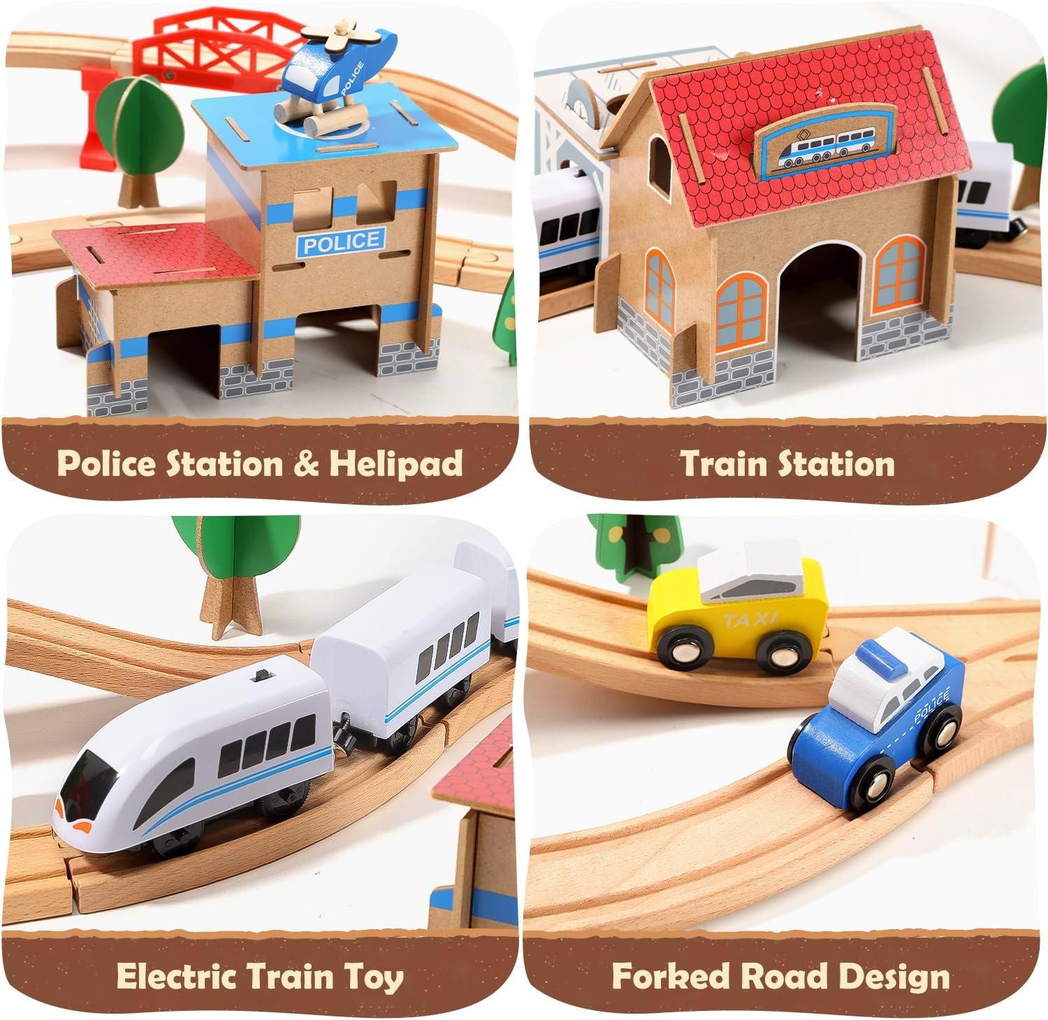 HOLYFUN Electric Wooden Train Toy Set for Toddlers, 88 PCS Train Track Toys with Cars & Accessories, Railway Set for 3 4 5 Years Old Kids, Boys and Girls image number 3