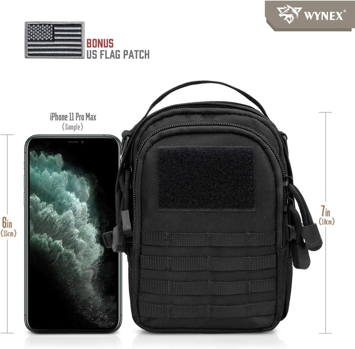 WYNEX Tactical Molle Pouch Small, EDC Utility Pouch Tactical Tool Pouches Bag Compact Multi-Purpose Waist Pouch Include Flag Patch, Mini Design of 3-Day Assault Backpack image number 2