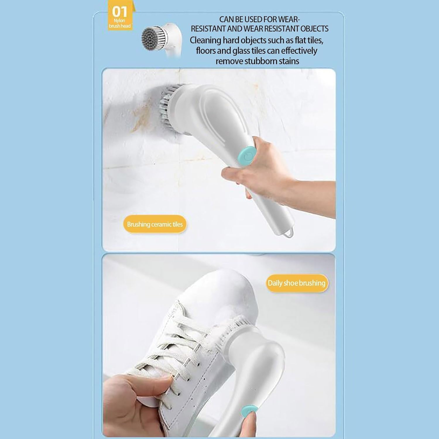 Electric Spin Scrubbers, Cordless Cleaning Brush, Electric Rotary Cleaner with 5 Replaceable Brush Heads, USB Rechargeable Powerful Spin Scrubbers for Home image number 1