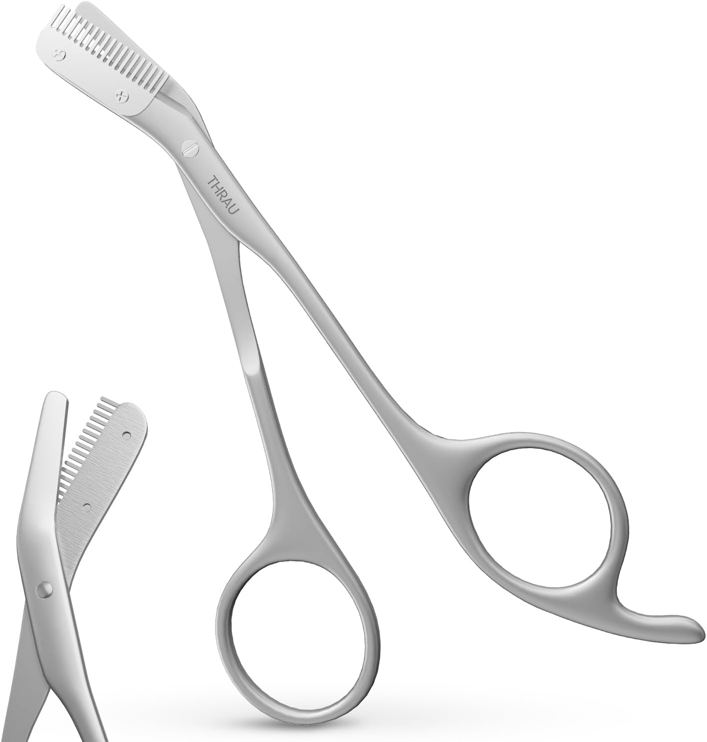 THRAU Eyebrow Scissors with Comb, Stainless Steel Precision Eyebrow Trimmer for Women, Safety Guard for Beginners, Mini Scissors and Grooming Kit for Home or Travel image number 6