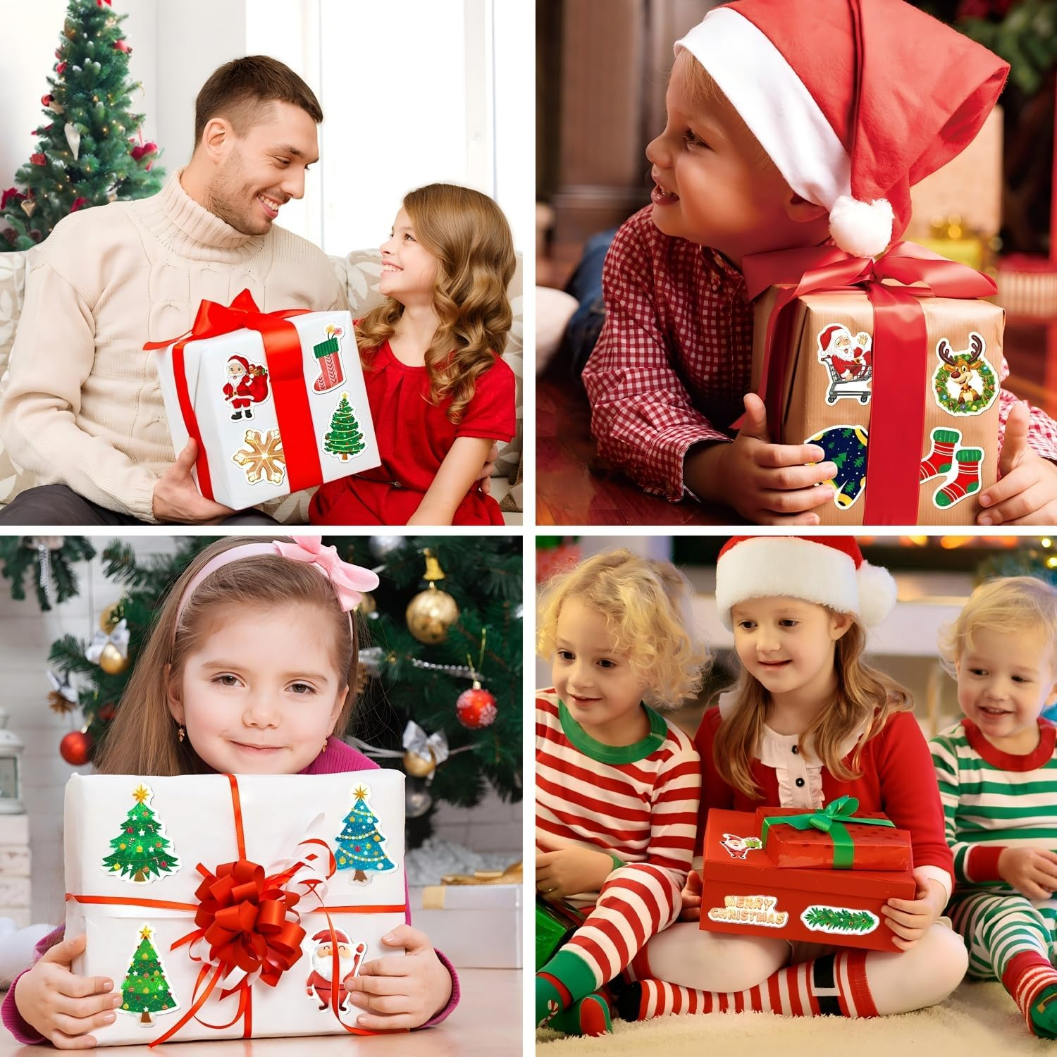 2025 Christmas Stickers, 100 Holographic Laser Holiday Gift Decoration Stickers, Reusable Waterproof Christmas Stickers, Christmas Basket Stuffers, Party Favors for Kids, Merry Christmas Decorations image number 2