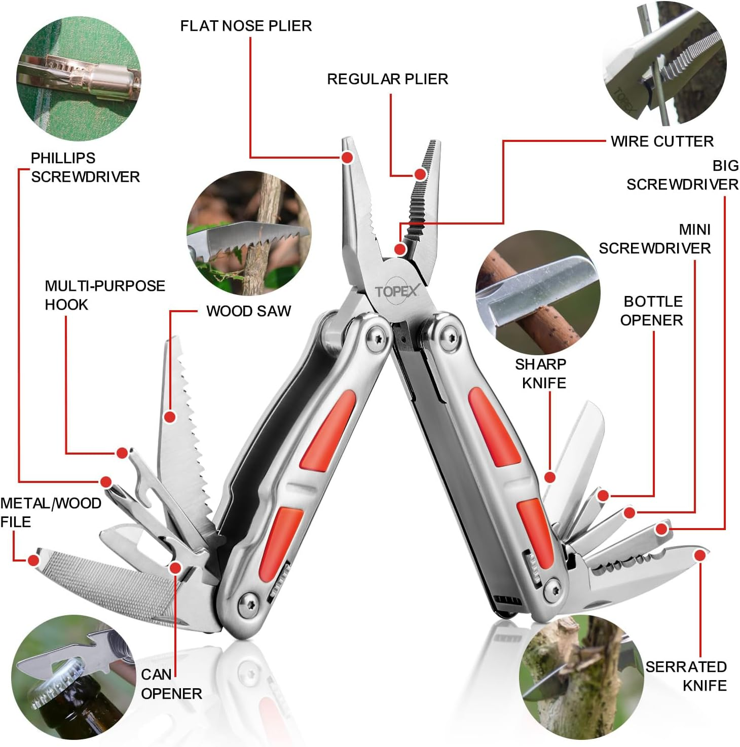TOPEX 16-In-1 Multitool Pliers & Knife Set Professional Stainless Steel Multi-Function Tool with Safety Locking Folding Knife Pocket Knife for Camping Hiking Survival Fishing image number 1