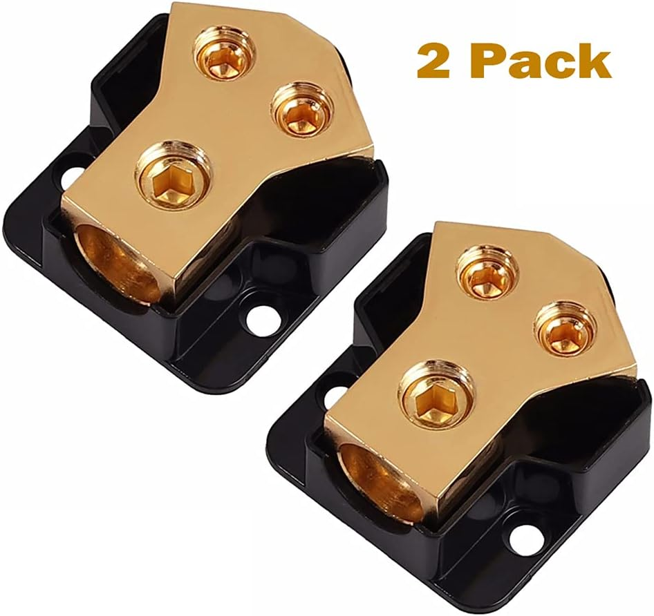 LAWUZA 2 Way Power Distribution Block, Connecting Block 0/2/4 Gauge in 4/8/10 Gauge Out Amp Ground Distributor for Auto Car Audio Splitter Amplifier image number 5
