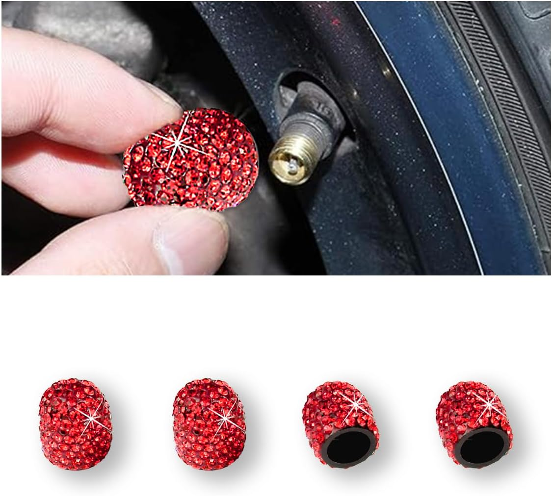 4Pack Car Crystal Rhinestone Tire Valve Caps, Handmade Car Tire Valve Stem Caps, Attractive Dustproof Bling Car Accessories, Universal for Cars, Suvs, Bike, Trucks, Motorcycles (Purple) - Ab Color image number 3