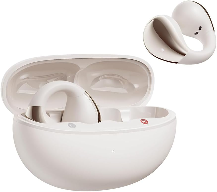 QCY Crossky C30 Open Ear Earbuds Wireless Bluetooth, Clip-On Headphones with 4 ENC Noise Cancelling Mic, Stable Fit, Dual Connection, EQ Customized, Sports Earphones for Workout/Running (White)