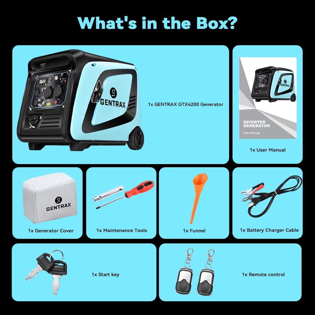 Gentrax GTX4200PRO 4.2Kw Max Inverter Generator &ndash; 3.5Kw Continuous Pure Sine Wave Petrol Unit, 58Db Quiet, Electric & Remote Start, 8.8L Tank, Portable Camping & Home image number 1