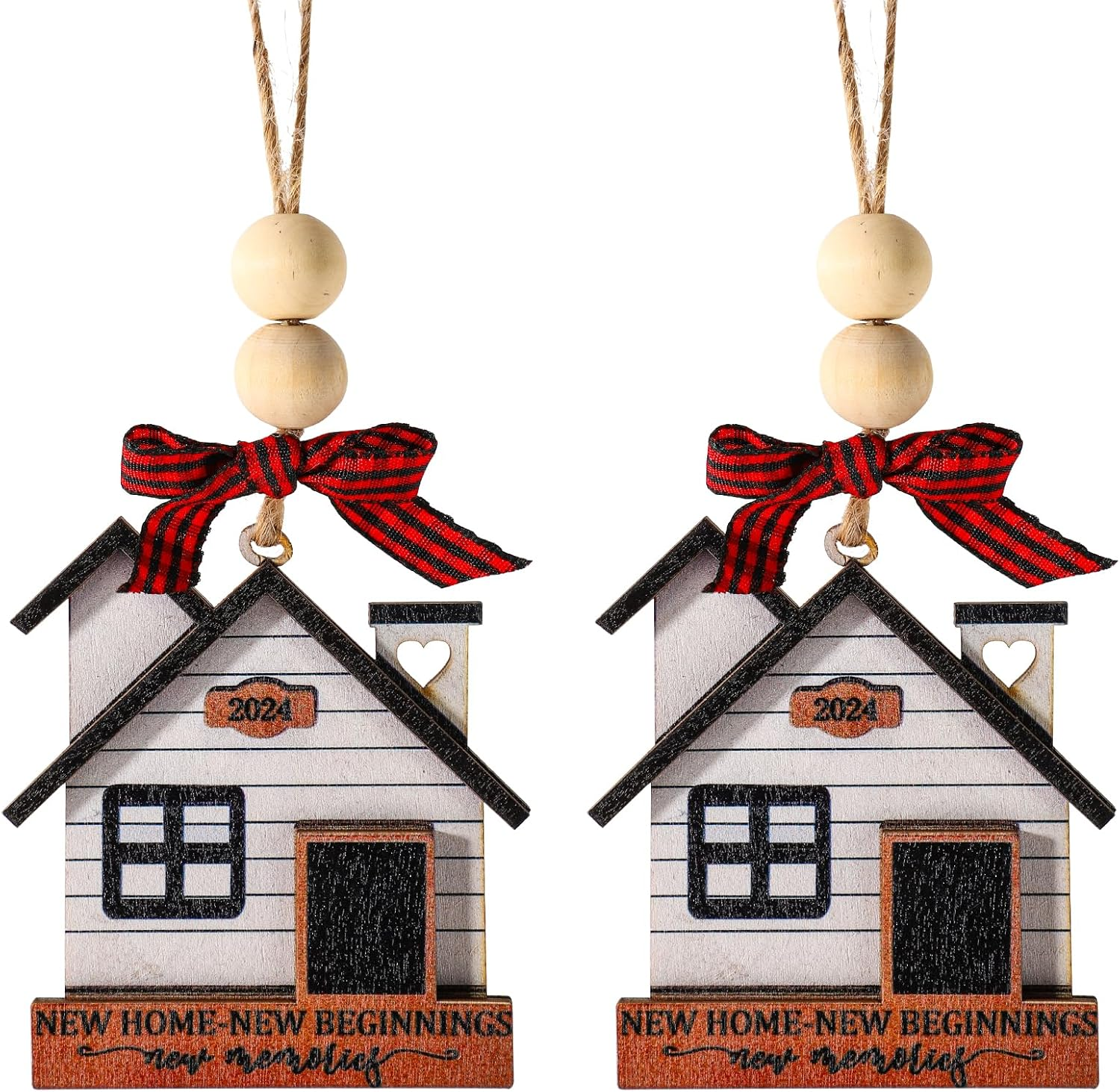 2Pcs Christmas Tree Ornaments, Hanging New Home Ornament 2024 Wooden House Warming Gifts New Home Christmas Ornament for Christmas Tree Decoration Housewarming Gift (Style 1) image number 2