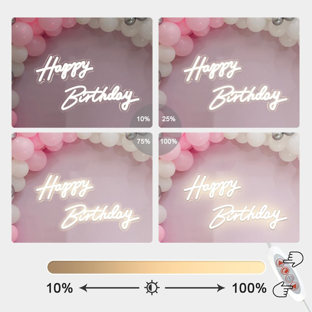 40"/23" Happy Birthday Neon Sign Large - Happy Birthday Sign 12V - Happy Birthday Light up Sign with Dimmable Switch - 2PCS Happy Birthday LED Sign for Backdrop, Party, Celebration, Decoration image number 3