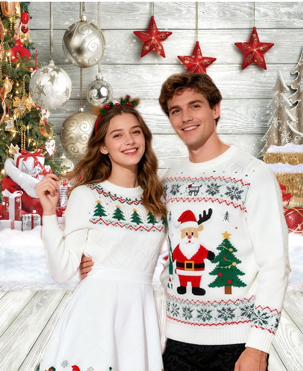 CHAIYA 6X8FT Christmas Backdrop White Wood Floor Photography Backdrop Winter Snow Xmas Tree Gift Family Party Background New Year Party Decoration Backdrop image number 4