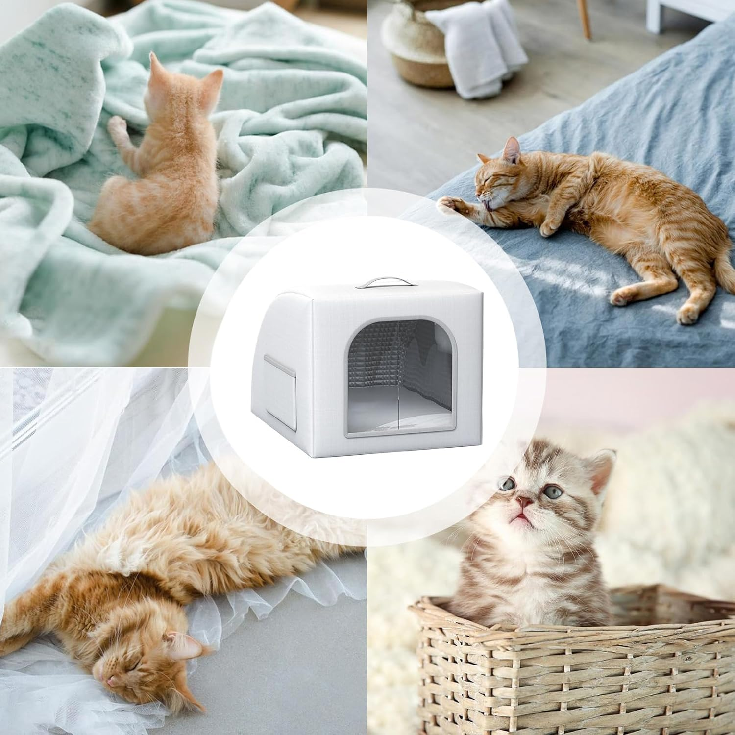 Cooling Outdoor Cat House | Foldable Cats Dogs Cooling House - Cushion Bed Portable Pet Cave Box Weatherproof with Ice Bags for Camping Beach Patio Travel Balcony