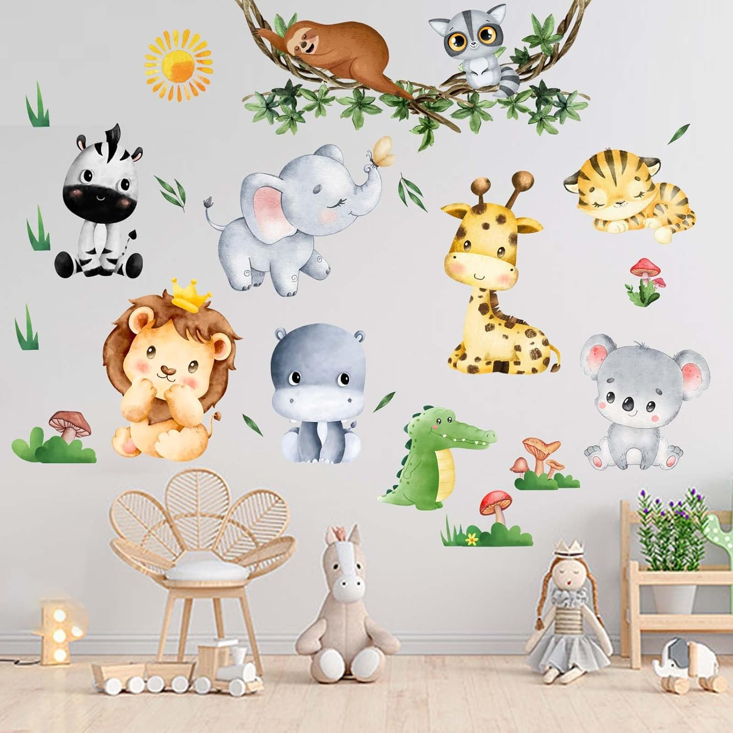 Amimagen Jungle Baby Animals Wall Stickers - Elephant Lion Tiger Giraffe Wall Decals - Nursery Kids Girls Boys Room Daycare Playroom Classroom Wall Decor image number 5
