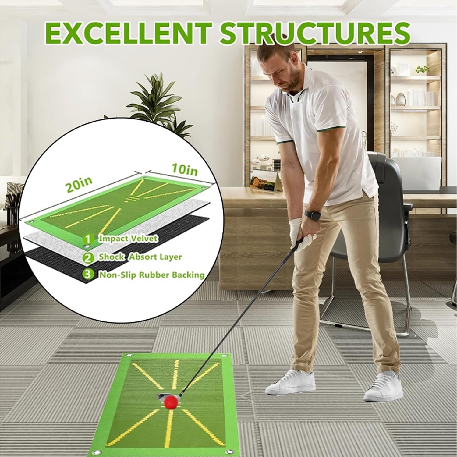 Golf Hitting Mat | Golf Training Mat for Swing Path Feedback/Detection Batting | Golf Practice Mat 50 * 25Cm | Advanced Guides and Rubber Backing for Home/Indoor/Outdoor image number 2