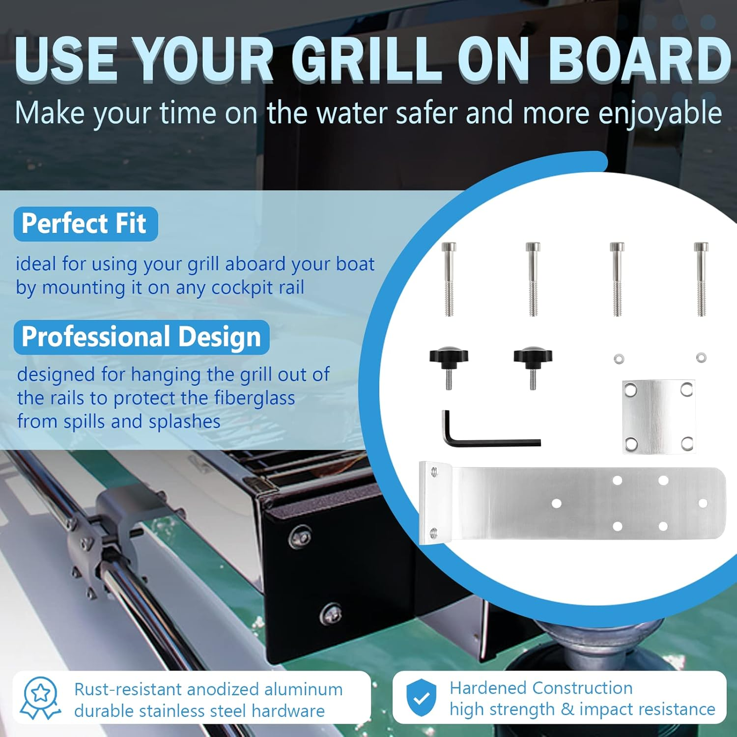 58182 Inboard/Outboard Boat Rail Grill Mount Stow N' Go Grill Rail Mount Kit for Kuma Grill for 7/8" - 1-1/4" round Horizontal Railings or on 1-1/4" Square Railings image number 4