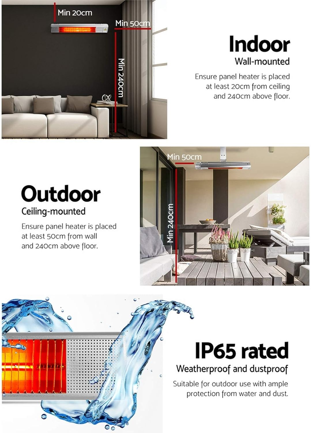 Devanti Electric Infrared Radiant Strip Heater Outdoor Indoor Halogen 2000W