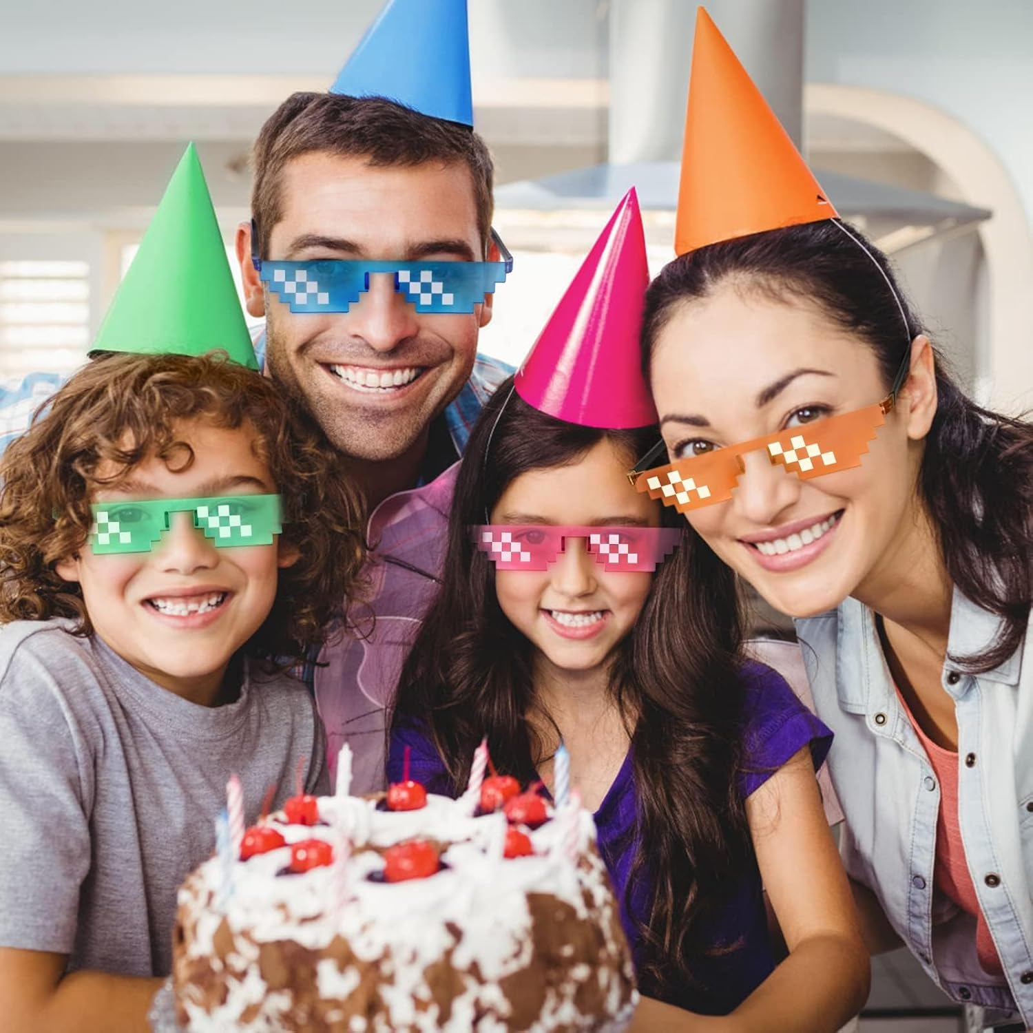 8 Pairs Pixel Sunglasses, Cool Thug Glasses Mosaic Glasses Mulity-Color Plastic Glasses, Funny Eyeglasses Suitable for Holiday Decoration Props Glasses, Adults Kids Photo Props Party Supply image number 2