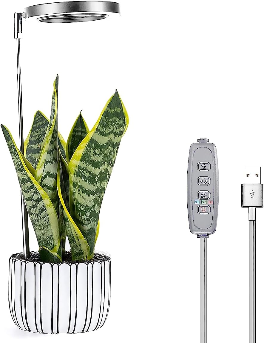 LED Grow Light for Indoor, 48 LED round Growth Light Stake with 3 Timer 3/9/12H and 9 Dimmable Levels, Height Adjustable Full Spectrum Growing Lamp (White)