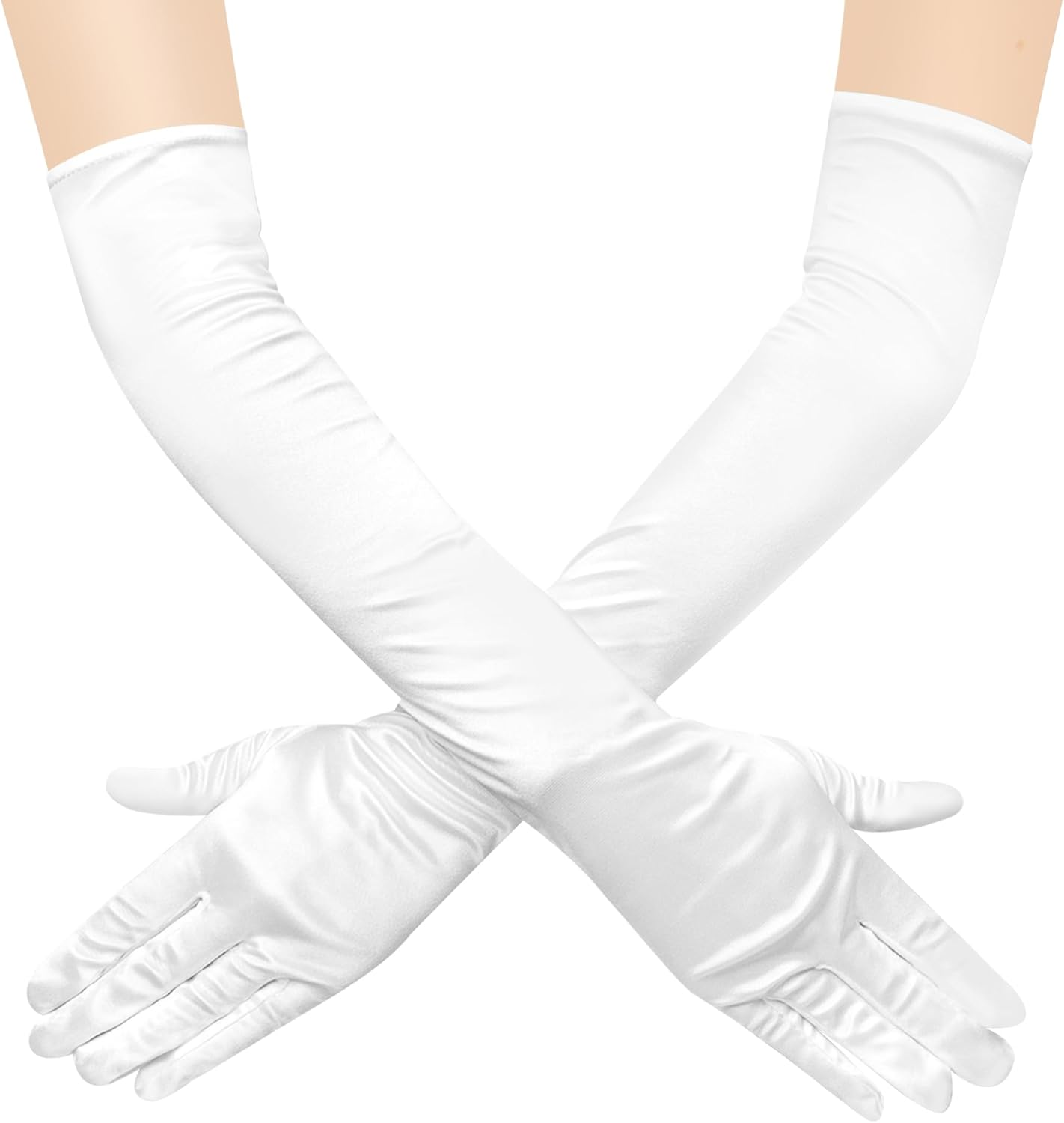 JUNART Long Satin Gloves,Elegant Elbow Length Gloves for Opera Party, Wedding, Evening Dresses,Carnival Costume, Dance image number 2