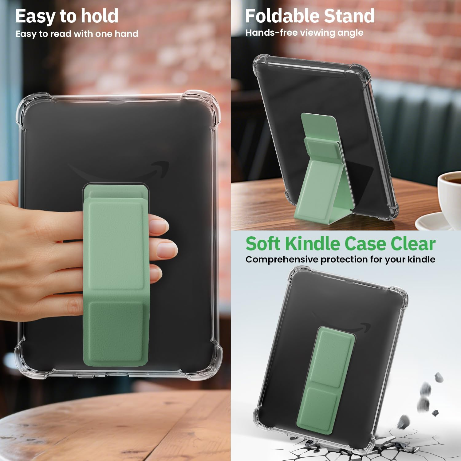 Kindle Paperwhite Case 12Th Generation 2024, Clear Silicone Cover with Stand, Slim Shockproof Shell for Daily Use and Travel, Transparent Green - Clear Green image number 3