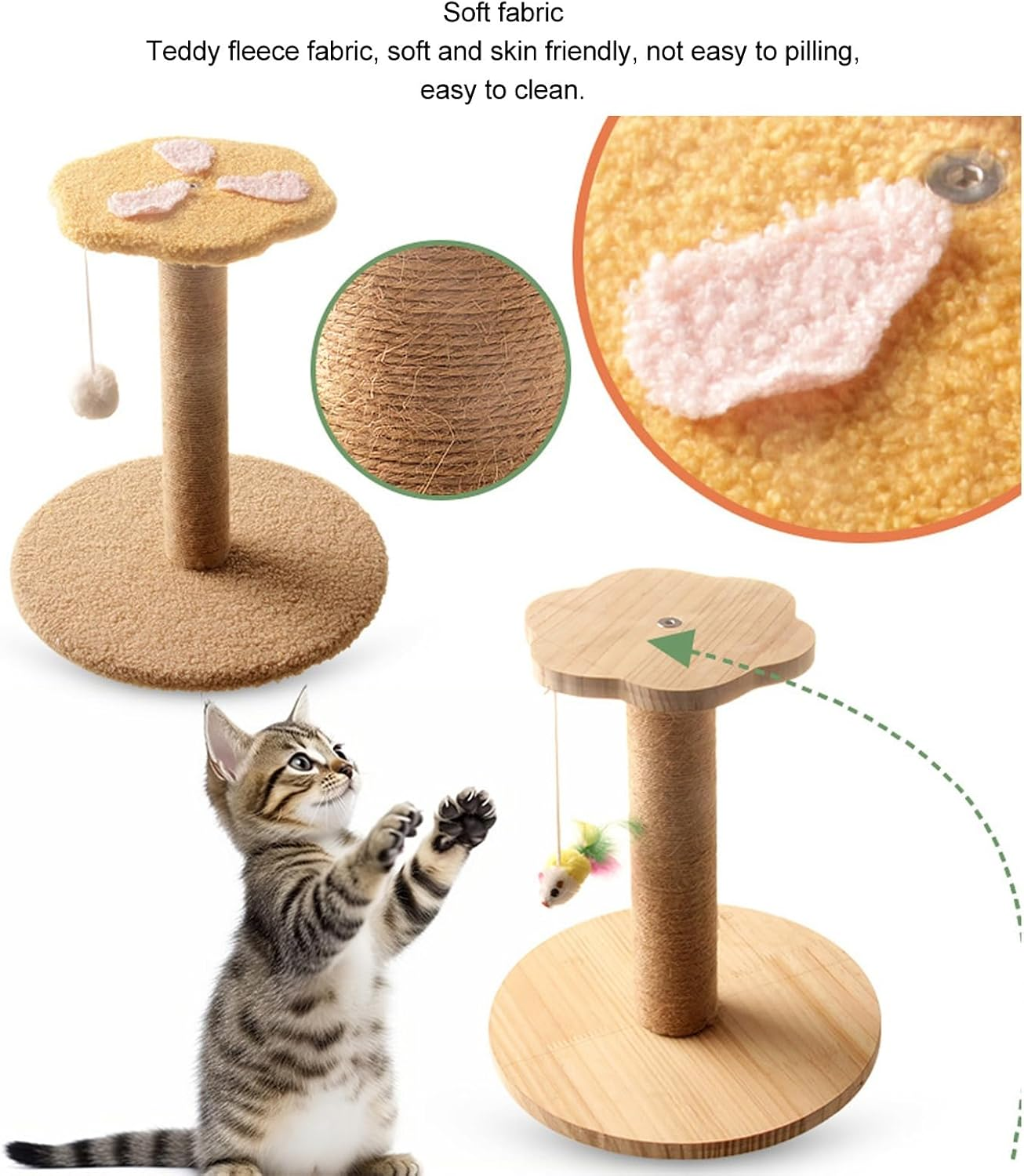 Cat Scratching Post Sisal, Cat Catching Post Interactive Stable Climbing Frame with Plush Ball for Jumping Sleeping Entertaining, Easy to Clean image number 3
