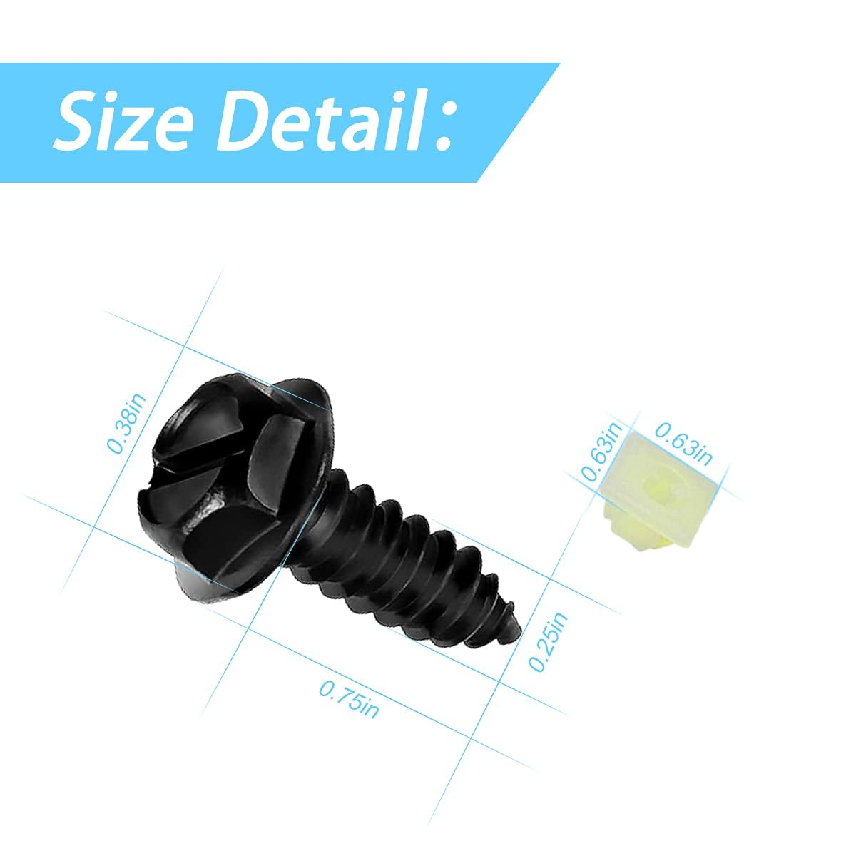 Universal License Plate Screws for Fastening License Plates, Nylon Screw Inserts, Frames and Covers on Cars and Trucks (Black)