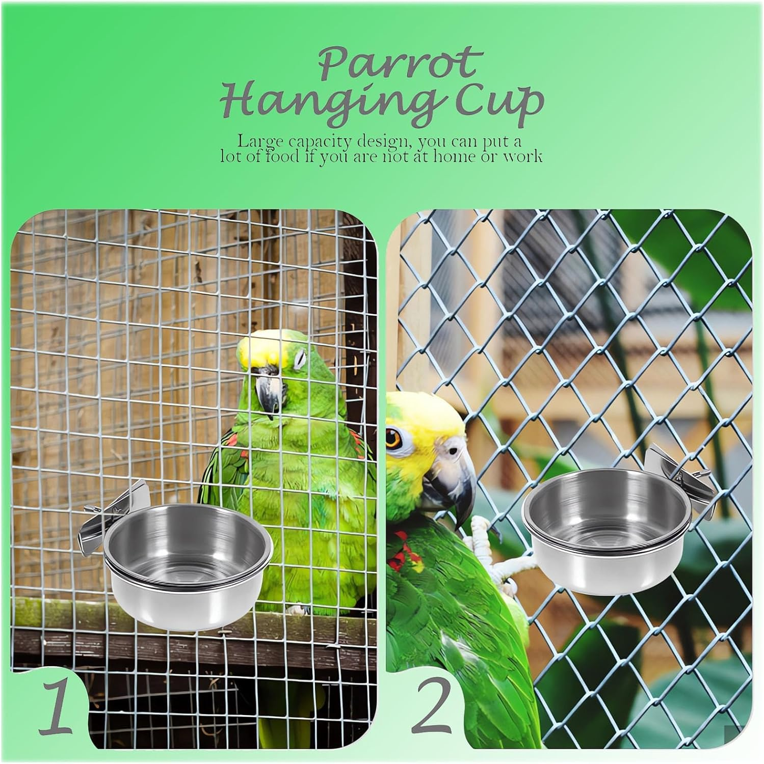 Stainless Steel Bird Feeding Dish Cups, 3Pcs Feeding Cups, Parrot Food Water Bowls with Clamp Holder, Bird Dishes for Parrot Cockatiel, Budgies, Small Animal, Chinchilla image number 6