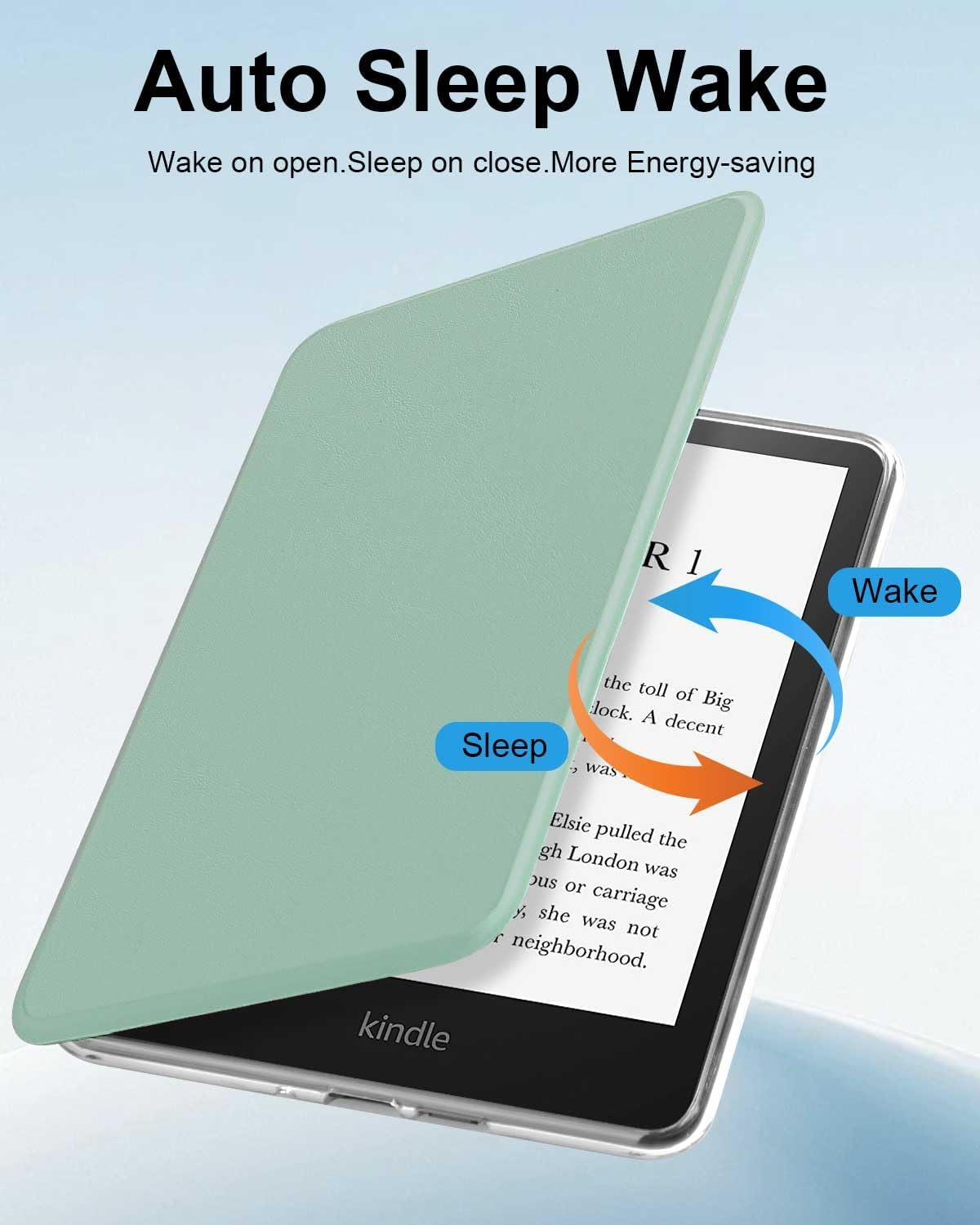 T Tersely Clear Back Slimshell Leather Case for 7" All-New Kindle Paperwhite 12Th 2024 or Kindle Colorsoft 2025 1St Signature Edition, Transparent Shockproof Magnetic Shell Cover - Matcha - Blue image number 4